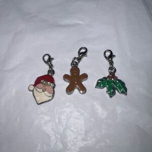 Set of Three Christmas Charms with Lobster Claw Fasteners